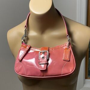 Coach Pink Patent Leather Shoulder Bag with Buckle